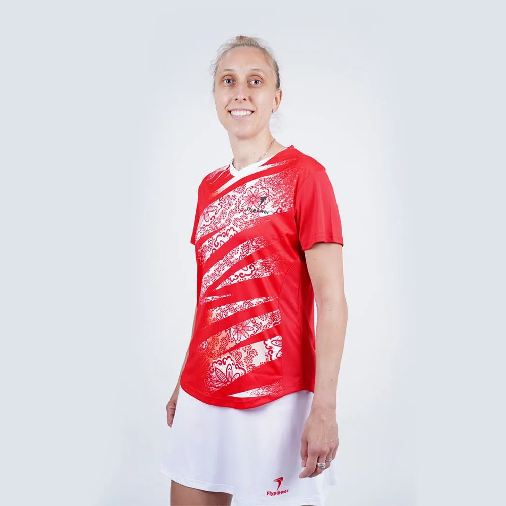 Flypower Badminton T-shirt - Flypower Olympic Jersey Women Red - SportYouUp Europe
