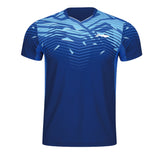 Badminton T-shirt - Li-Ning Champion Blue Stripe Unisex - SportYouUp Danmark